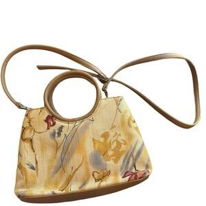 Vintage Watercolor Floral Ring Handle Crossbody Bag Y2K Faux Leather Boho Yellow